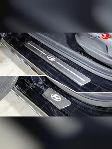 Накладки на пороги, ТСС Тюнинг (лист шлифованный логотип Hyundai) Hyundai Accent 3 MC хэтчбек (2005-2011)