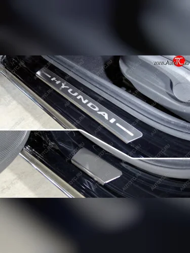 Накладки на пороги, ТСС Тюнинг (лист шлифованный надпись Hyundai) Hyundai Accent 3 MC хэтчбек (2005-2011)