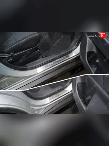 Накладки на пороги, ТСС Тюнинг (лист шлифованный надпись OUTLANDER) Mitsubishi Outlander GF 3-ий рестайлинг (2018-2022)