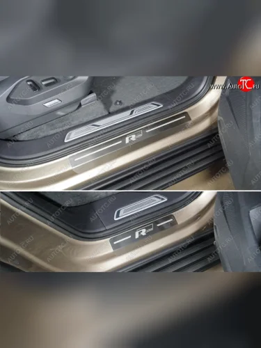 Накладки на пороги, ТСС Тюнинг (лист шлифованный надпись R-Line) Volkswagen Touareg 3 CR дорестайлинг (2018-2022)
