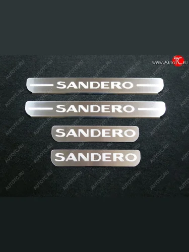 Накладки на пороги, ТСС Тюнинг (лист шлифованный надпись Sandero) Renault Sandero 2 рестайлинг (2018-2025)