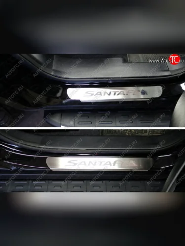 Накладки на пороги, ТСС Тюнинг (лист шлифованный надпись Santa Fe) Hyundai Santa Fe DM рестайлинг (2015-2019)