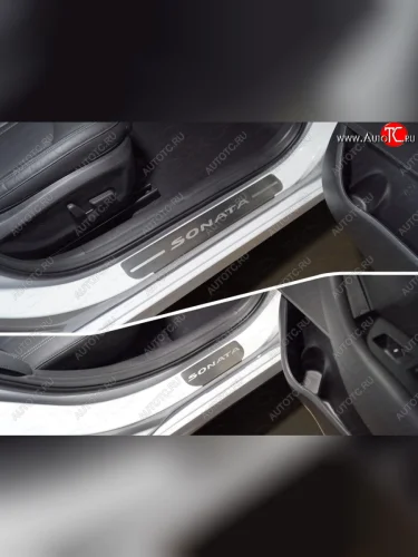 Накладки на пороги, ТСС Тюнинг (лист шлифованный надпись Sonata) Hyundai Sonata LF рестайлинг (2017-2019)