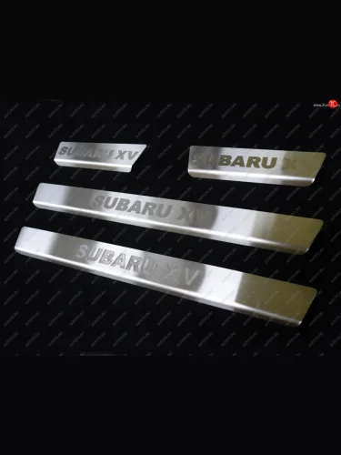 Накладки на пороги, ТСС Тюнинг (лист шлифованный надпись Subaru XV) Subaru XV GP/G33 дорестайлинг (2012-2016)