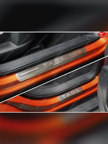 Накладки на пороги, ТСС Тюнинг (лист шлифованный надпись Taos) Volkswagen Taos (2020-2022)