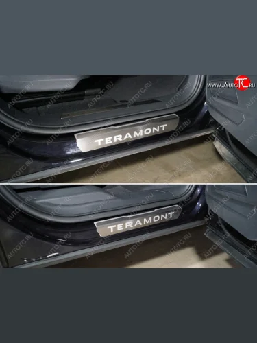 Накладки на пороги, ТСС Тюнинг (лист шлифованный надпись Teramont) Volkswagen Teramont 1 CA1 дорестайлинг (2016-2020)