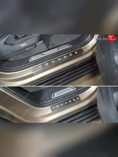Накладки на пороги, ТСС Тюнинг (лист шлифованный надпись Touareg) Volkswagen Touareg 3 CR дорестайлинг (2018-2022)