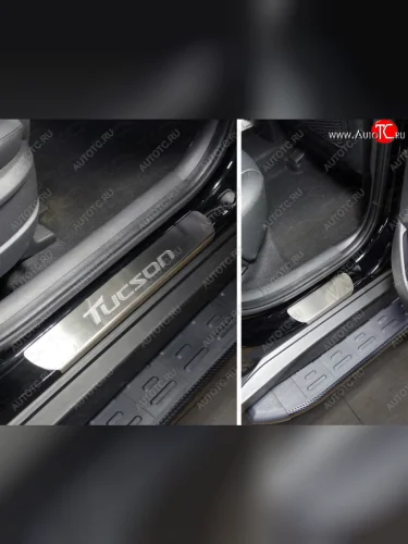 Накладки на пороги, ТСС Тюнинг (лист шлифованный надпись Tucson) Hyundai Tucson TL рестайлинг (2018-2021)