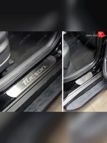 Накладки на пороги, ТСС Тюнинг (лист шлифованный надпись Tucson) Hyundai Tucson TL дорестайлинг (2015-2018)