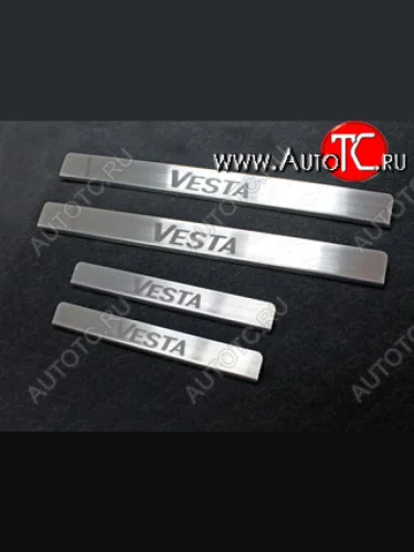 Накладки на пороги, ТСС Тюнинг (лист шлифованный надпись Vesta) Лада ВАЗ Веста 2180 седан дорестайлинг (2015-2023)
