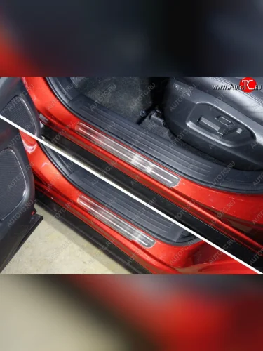 Накладки на пороги, ТСС Тюнинг (лист шлифованный с полосой) Mazda CX-9 TC дорестайлинг (2015-2025)