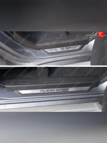  Накладки на пороги вставка, ТСС Тюнинг (лист шлифованный надпись Pajero Sport) Mitsubishi Pajero Sport  QE (2015-2021) дорестайлинг