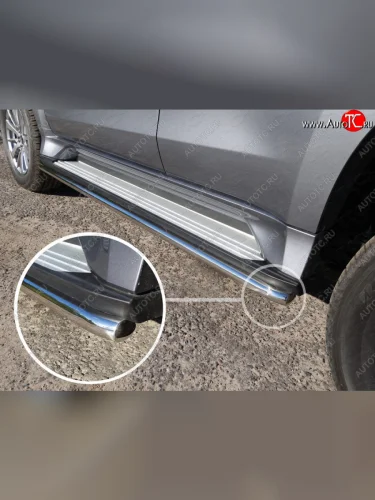 Защита порогов алюминий 42,4 мм, ТСС Тюнинг Mitsubishi Pajero Sport QE дорестайлинг (2015-2021)
