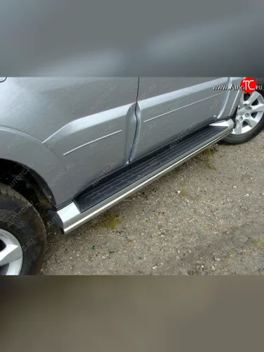 Защита порогов алюминий 42,4 мм ТСС Тюнинг Mitsubishi Pajero 4 V80 3 дв. 1-ый рестайлинг (2011-2014)