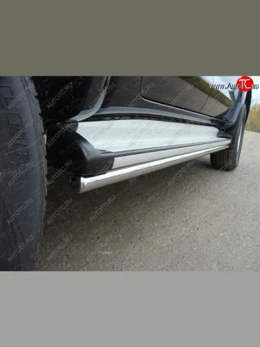 Защита порогов под подножку (нержавейка, 42,4 мм) ТСС Тюнинг Toyota Hilux AN20,AN30  2-ой рестайлинг (2011-2016)