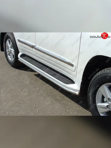 Защита порогов алюминий 42,4 мм, ТСС Тюнинг (аналог Lexus LX570) Toyota Land Cruiser 200 1-ый рестайлинг (2012-2015)