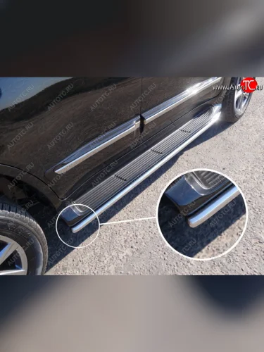 Защита порогов алюминий 42,4 мм, ТСС Тюнинг (аналог Lexus LX570) Toyota Land Cruiser 200 2-ой рестайлинг (2015-2021)