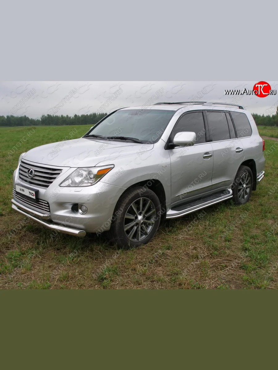 Защита порогов алюминий 42,4 мм, ТСС Тюнинг Lexus LX570 J200 дорестайлинг (2007-2012)  с доставкой в г. Керчь