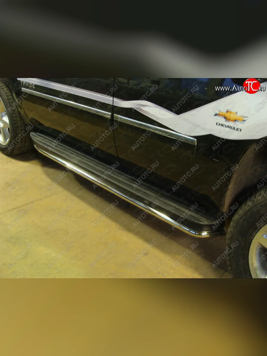 Защита порогов алюминий 60,3 мм, ТСС Тюнинг Chevrolet Tahoe GMT900 5 дв. (2006-2013)  в Керчи Республика Крым