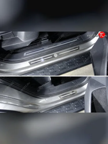 Накладки на пороги внешние, ТСС Тюнинг (лист шлифованный логотип VW) Volkswagen Tiguan Mk2 дорестайлинг (2016-2020)