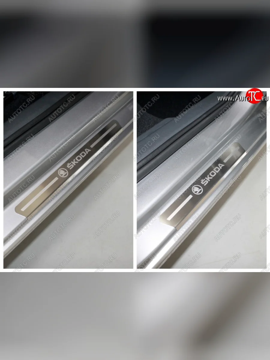 Накладки на пороги внешние, ТСС Тюнинг Skoda Rapid MK2 хэтчбэк 5 дв. рестайлинг (2019-2024) (лист шлифованный надпись Skoda)  в Перми Пермском крае