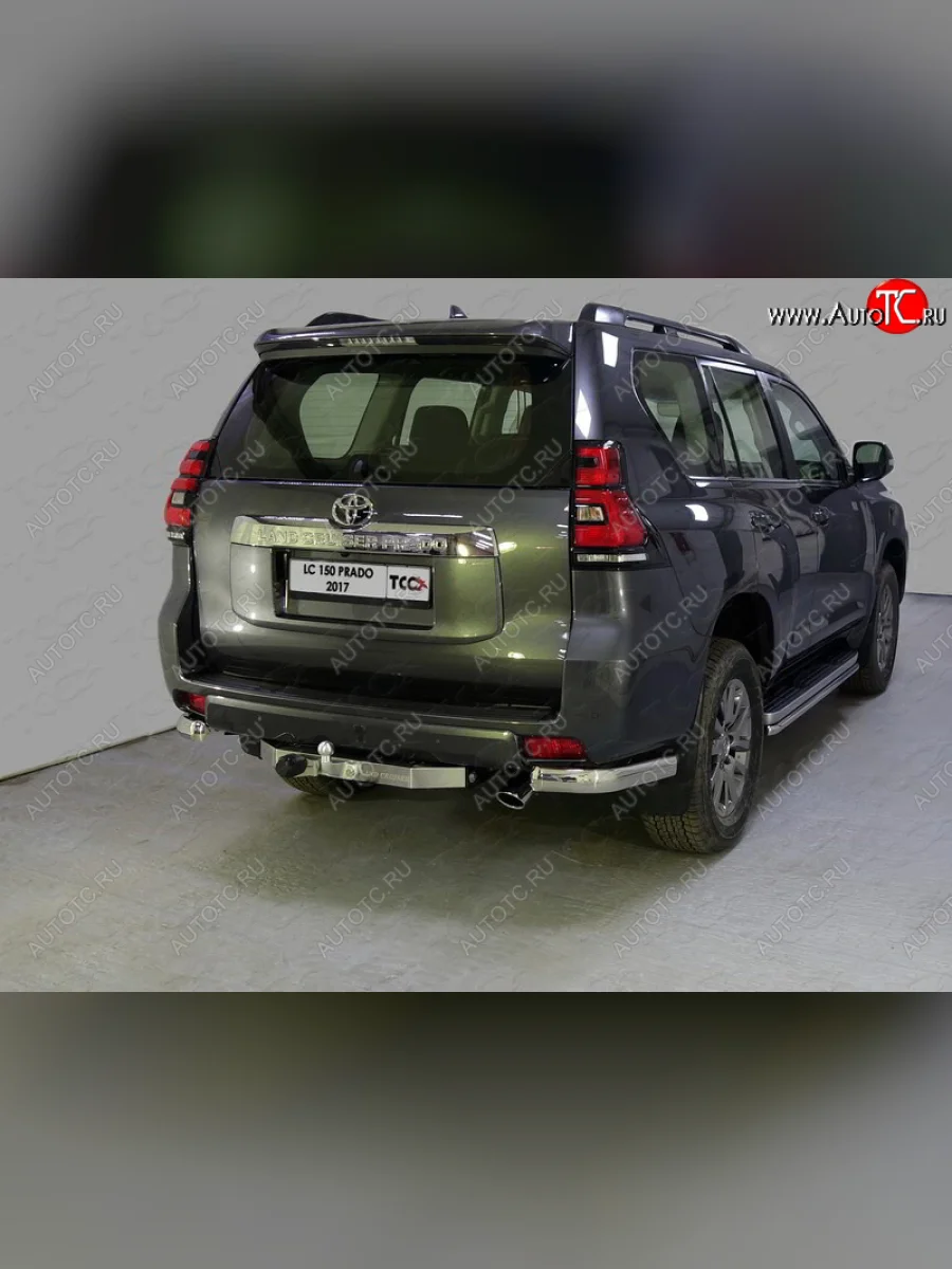 Защита задняя (уголки овальные, нержавейка 75х42 мм) ТСС Тюнинг Toyota Land Cruiser Prado J150 2-ой рестайлинг (2017-2020) (уголки овальные)  в Воронеже Воронежской области