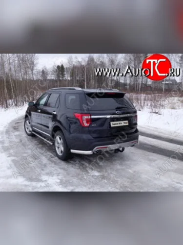 Защита задняя (уголки овальные, нержавейка 75х42 мм) ТСС Тюнинг (уголки овальные) Ford Explorer  U502 (2015-2018) 1-ый рестайлинг, 5 дв.