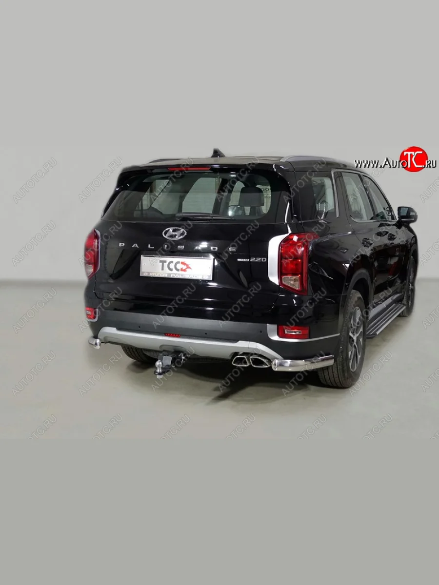 Защита задняя (уголки овальные, нержавейка 75х42 мм) ТСС Тюнинг Hyundai Palisade LX2 (2018-2022) (уголки овальные)  в Самаре Самарской области