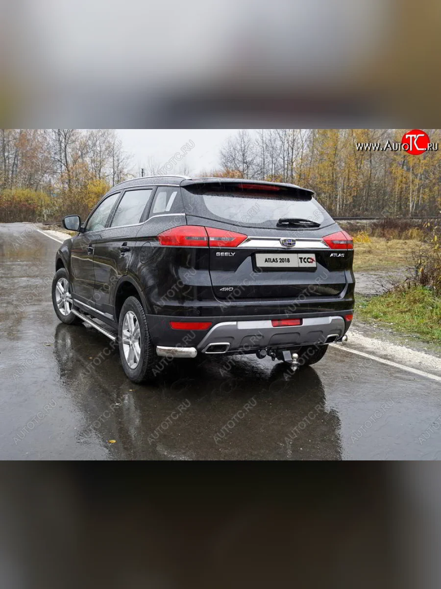 Защита задняя (уголки овальные, нержавейка 75х42 мм) ТСС Тюнинг  Geely Atlas (2016-2022) NL3 (уголки овальные)  с доставкой в г. Керчь