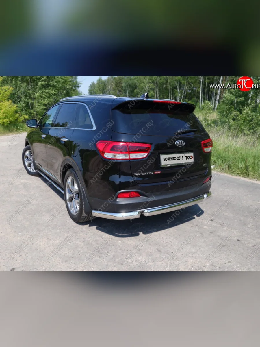 Защита задняя (уголки овальные, нержавейка 75х42 мм) ТСС Тюнинг KIA Sorento UM/Prime дорестайлинг (2014-2018) (уголки овальные)  в Керчи Республика Крым