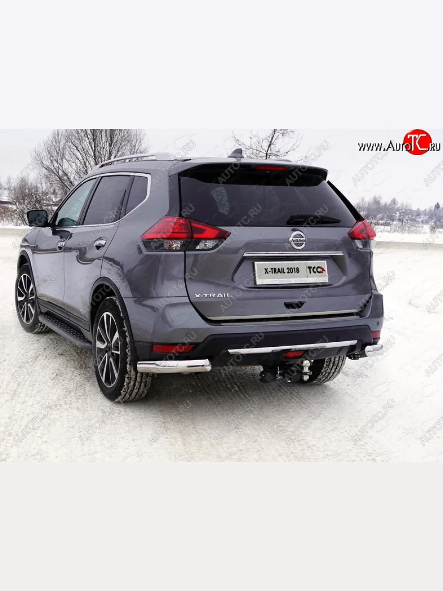Защита задняя (уголки овальные, нержавейка 75х42 мм) ТСС Тюнинг Nissan X-trail 3 T32 рестайлинг (2017-2022) (уголки овальные)  в Самаре Самарской области