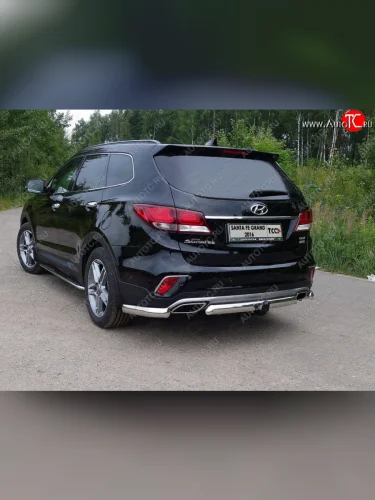 Защита задняя (уголки овальные, нержавейка 75х42 мм) ТСС Тюнинг (уголки овальные) Hyundai Santa Fe  DM (2015-2019) рестайлинг