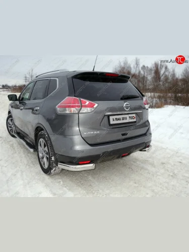 Защита задняя (уголки овальные, нержавейка 75х42 мм) ТСС Тюнинг (уголки овальные) Nissan X-trail  3 T32 (2013-2018) дорестайлинг