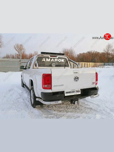 Защита задняя (уголки, нержавейка 76,1 мм) ТСС Тюнинг Volkswagen Amarok (2016-2022) рестайлинг