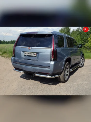 Защита задняя (уголки, нержавейка 76,1 мм) ТСС Тюнинг Cadillac Escalade  GMTK2 джип 5 дв. (2015-2020) короткая база