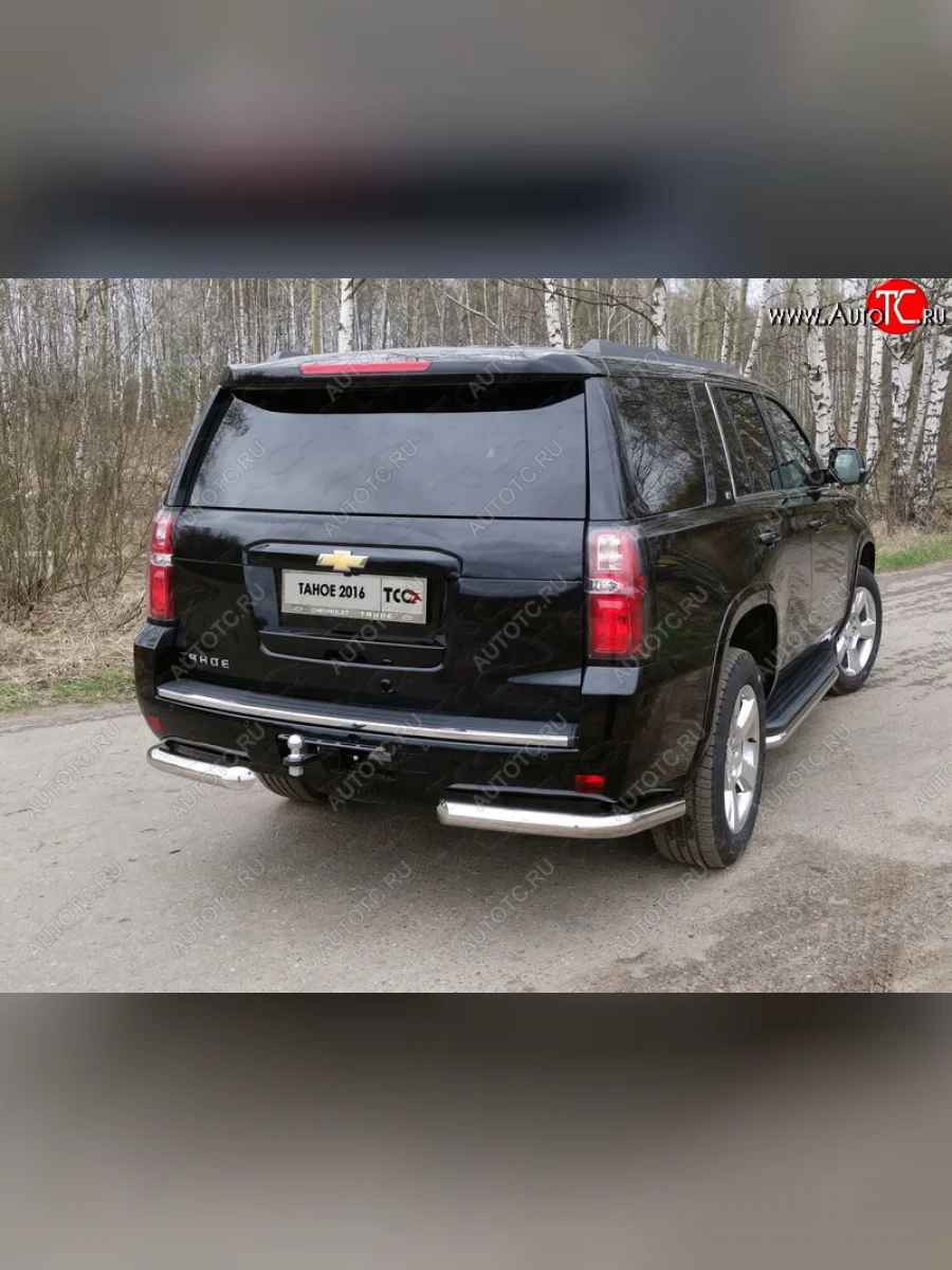Защита задняя (уголки, нержавейка 76,1 мм) ТСС Тюнинг Chevrolet Tahoe K2UC (2014-2021)  в Керчи Республика Крым