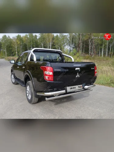 Защита задняя (уголки, нержавейка 76,1 мм) ТСС Тюнинг Mitsubishi Pajero Sport  PB (2013-2017) рестайлинг