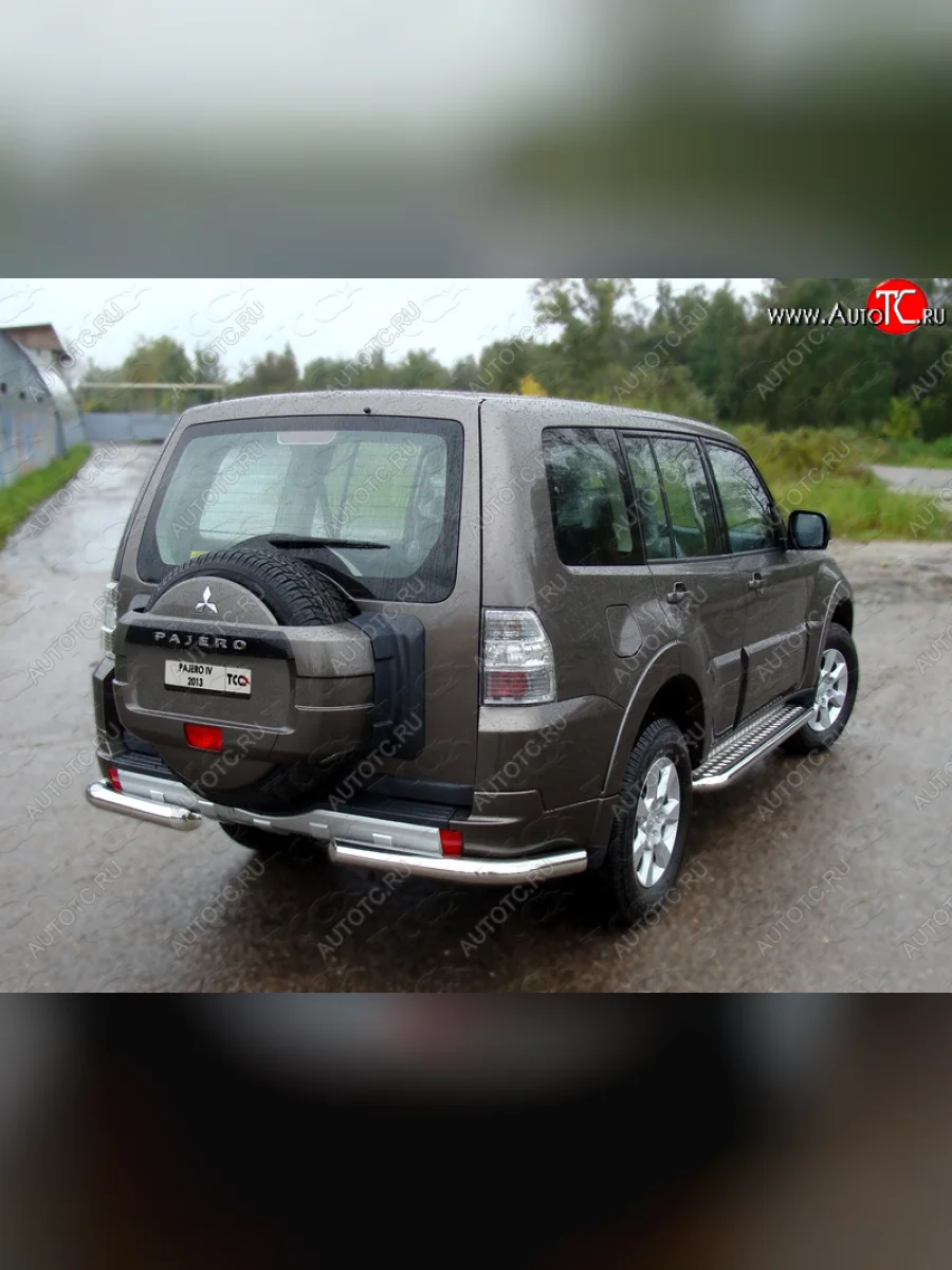 Защита задняя (уголки, нержавейка 76,1 мм) ТСС Тюнинг  Mitsubishi Pajero (2011-2014) 4 V80  с доставкой в г. Керчь