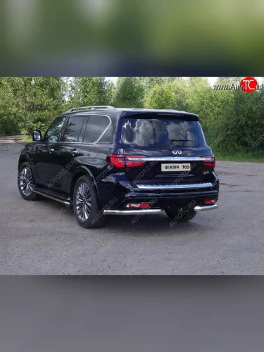 Защита задняя (уголки, нержавейка 76,1 мм) ТСС Тюнинг INFINITI QX80  Z62 (2018-2024) 2-ой рестайлинг