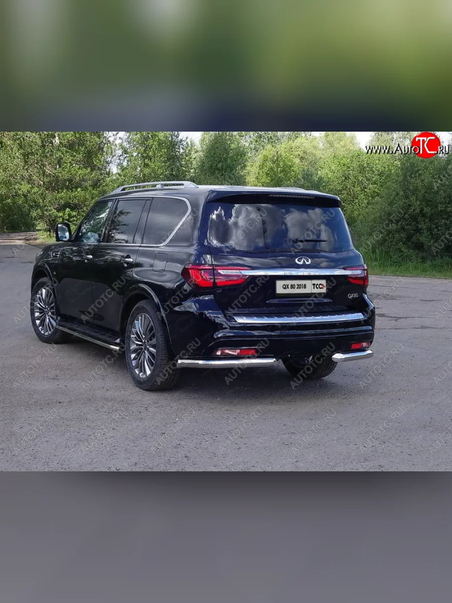 Защита задняя (уголки, нержавейка 76,1 мм) ТСС Тюнинг INFINITI QX80 Z62 2-ой рестайлинг (2018-2024)  с доставкой в г. Керчь