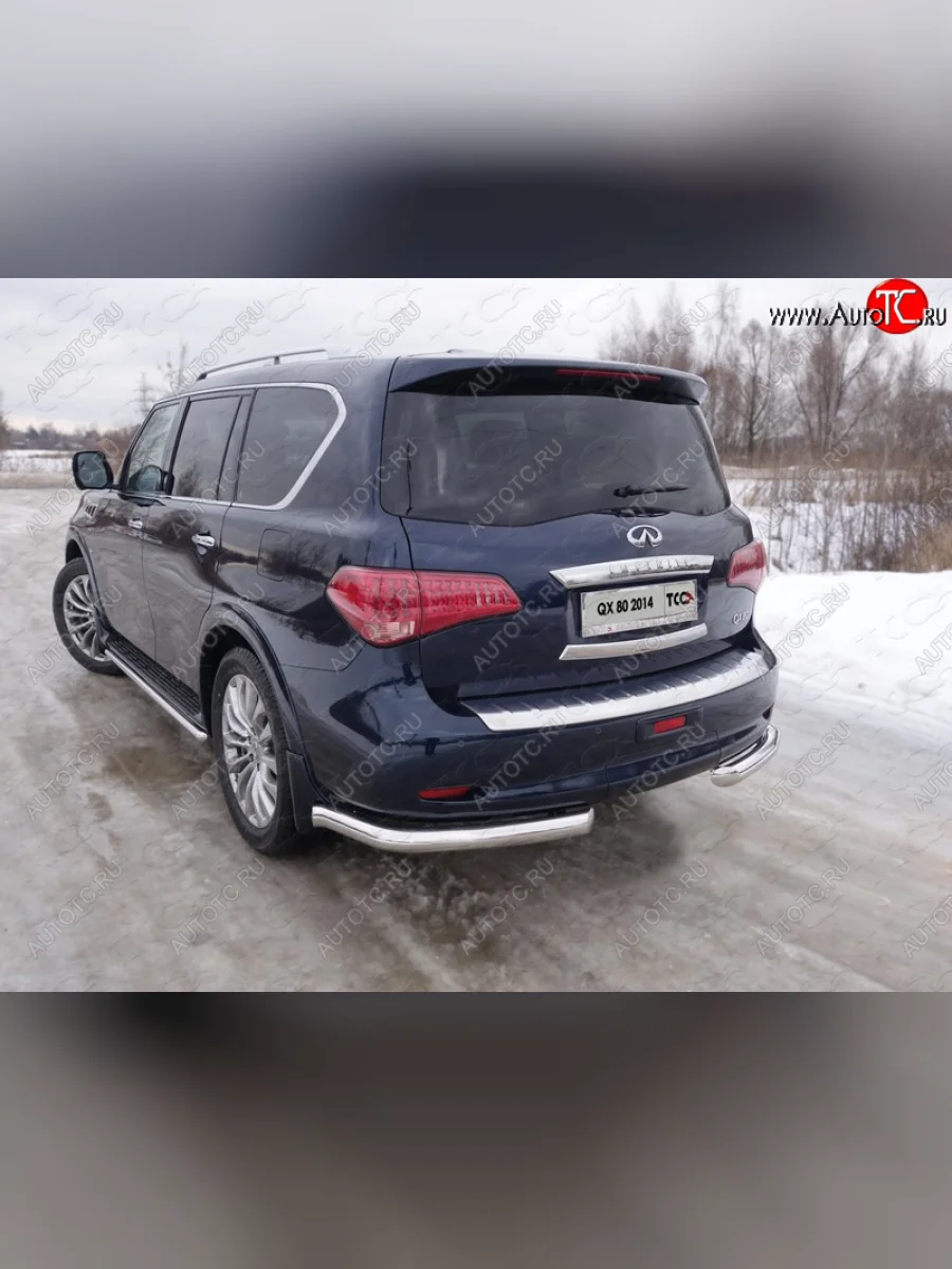 Защита задняя (уголки, нержавейка 76,1 мм) ТСС Тюнинг INFINITI QX80 Z62 1-ый рестайлинг (2014-2018)  с доставкой в г. Керчь
