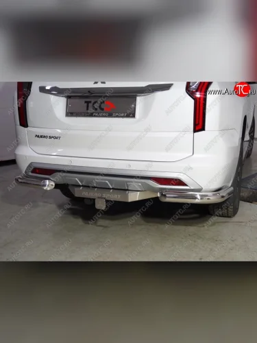 Защита задняя (уголки, нержавейка 76,1 мм) ТСС Тюнинг Mitsubishi Pajero Sport  QF (2019-2022) рестайлинг