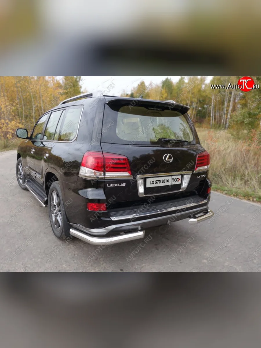 Защита задняя (уголки, нержавейка 76,1 мм) ТСС Тюнинг Lexus LX570 J200 1-ый рестайлинг (2012-2015)  с доставкой в г. Керчь