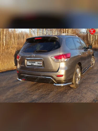 Защита задняя (уголки, нержавейка 76,1 мм) ТСС Тюнинг Nissan Pathfinder  R52 (2012-2017) дорестайлинг