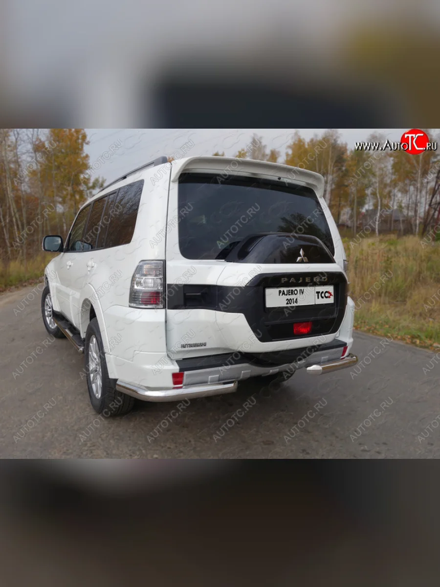 Защита задняя (уголки, нержавейка 76,1 мм) ТСС Тюнинг Mitsubishi Pajero 4 V90 2-ой рестайлинг (2014-2020)  в Керчи Республика Крым