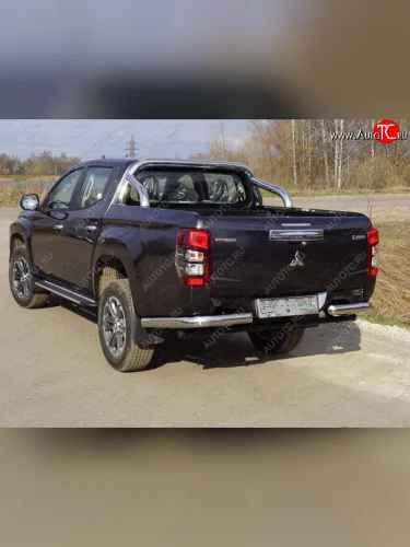 Защита задняя (уголки, нержавейка 76,1 мм, на автомобиль без бампера) ТСС Тюнинг Mitsubishi L200 5 KK,KL рестайлинг (2018-2022)