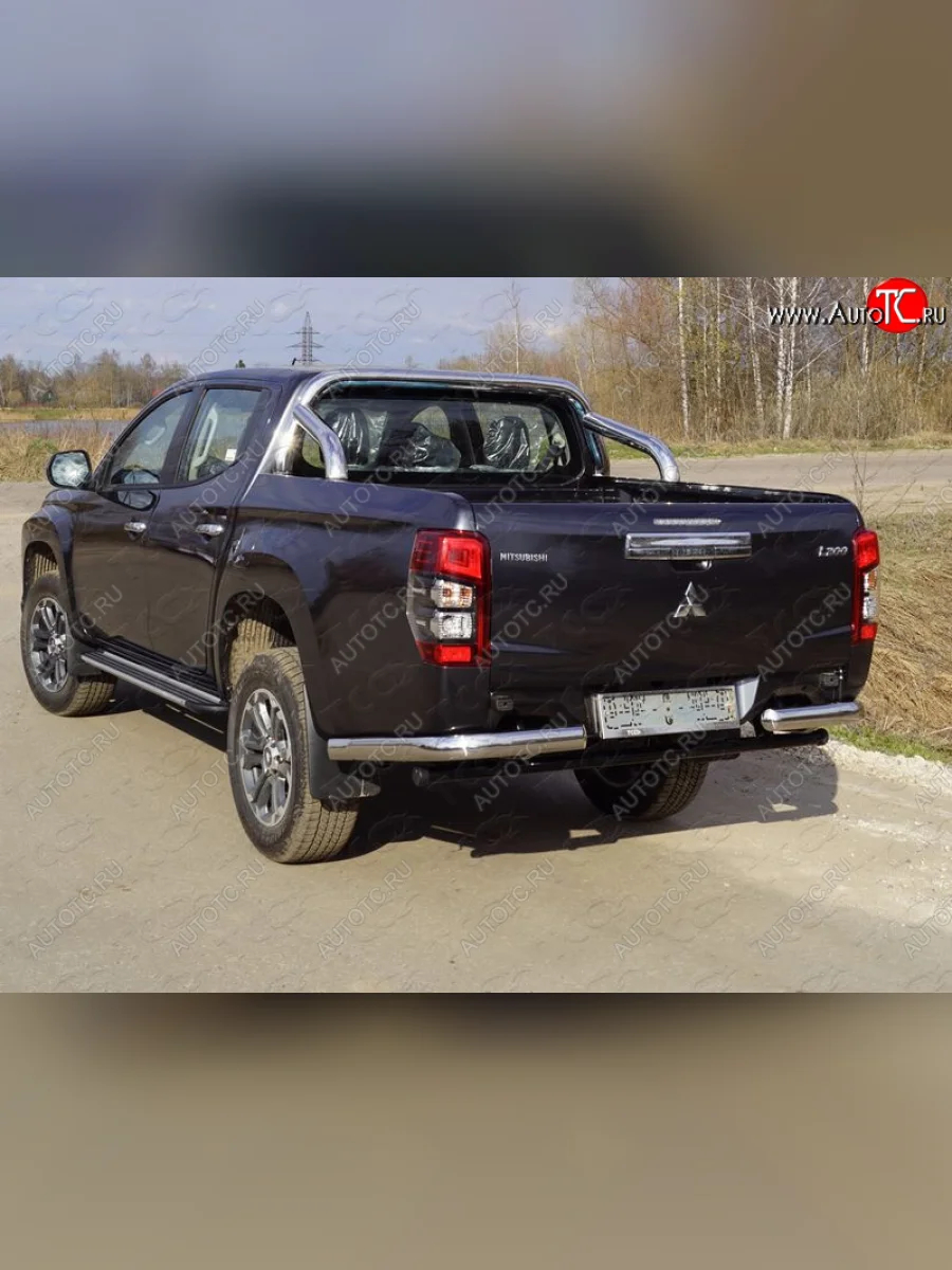 Защита задняя (уголки, нержавейка 76,1 мм, на автомобиль без бампера) ТСС Тюнинг Mitsubishi L200 5 KK,KL рестайлинг (2018-2022)  в Перми Пермском крае