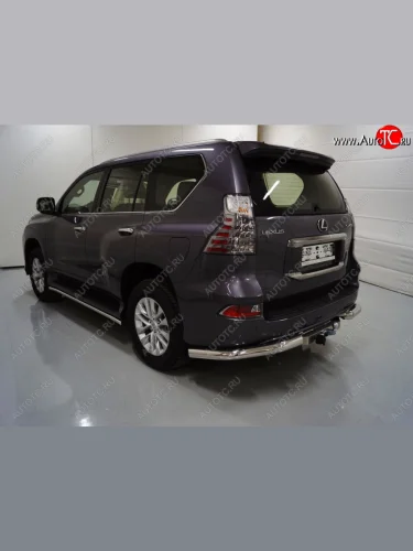 Защита задняя (уголки, нержавейка 76,1 мм, насадка на глушитель в комплекте) ТСС Тюнинг Lexus GX460  J150 (2019-2022) 2-ой рестайлинг