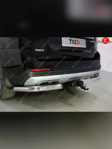 Защита задняя (уголки, нержавейка 76,1 мм, не встают на автомобили с пневмоподвеской) ТСС Тюнинг (не встают на автомобили с пневмоподвеской) KIA Mohave  HM2 (2019-2022)