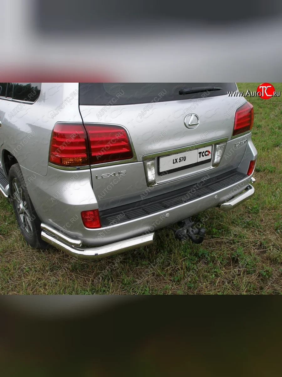 Защита задняя (уголки, нержавейка 76,1*42,4 мм) кроме F-Sport ТСС Тюнинг  Lexus LX570 (2007-2012) J200  с доставкой в г. Керчь